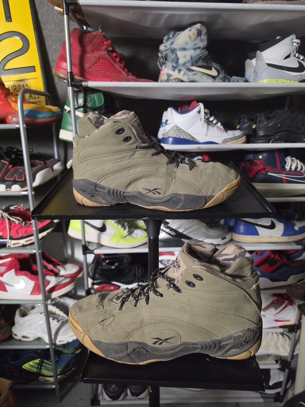 🔥 Reebok Shaqnosis Men Size 11 Olive Green High-Top Athletic Sneakers Gum Soles
